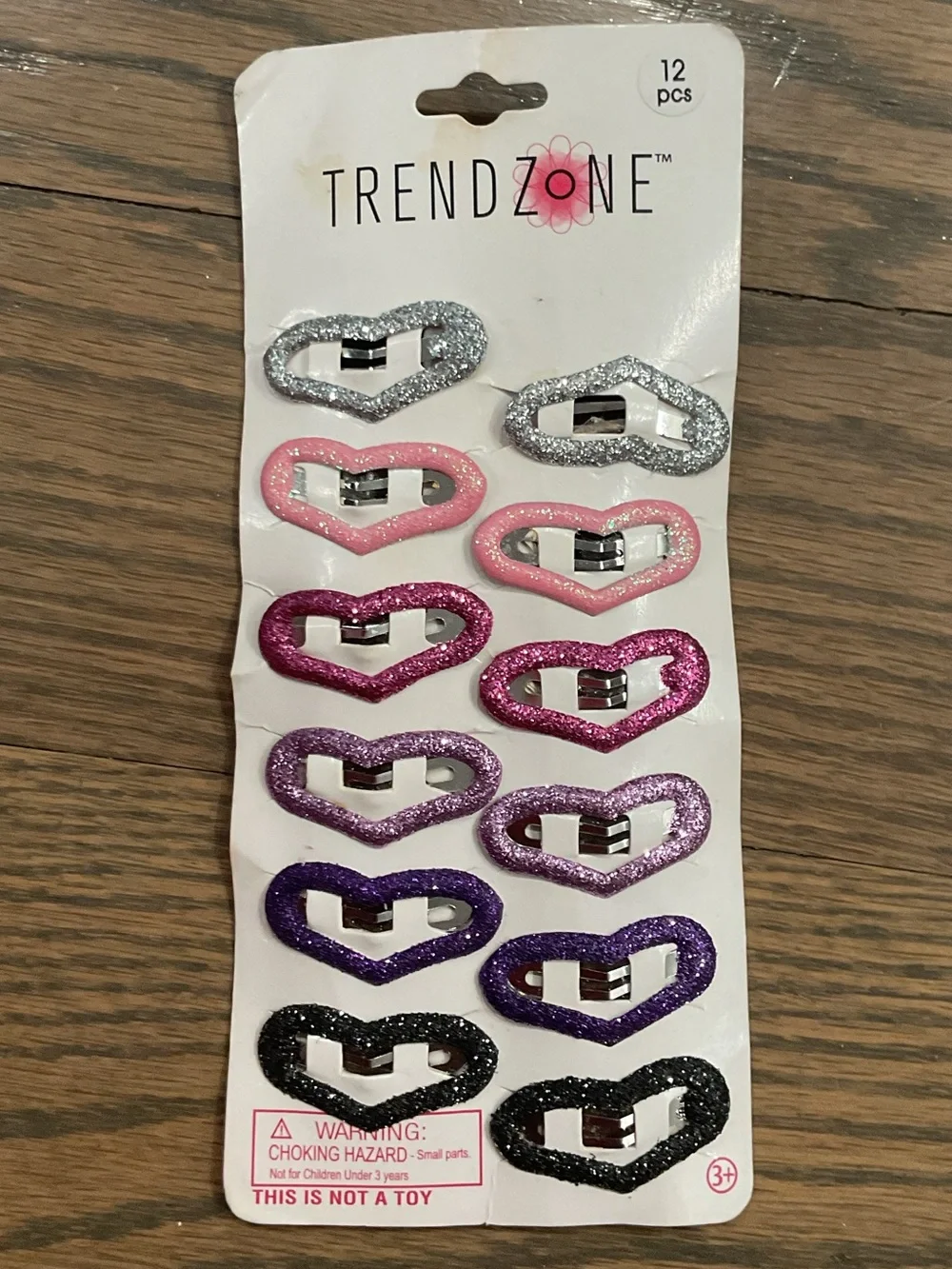 Trendzone 12-Piece Glitter Heart Hair Clips 6 Matching Sets Multicolor